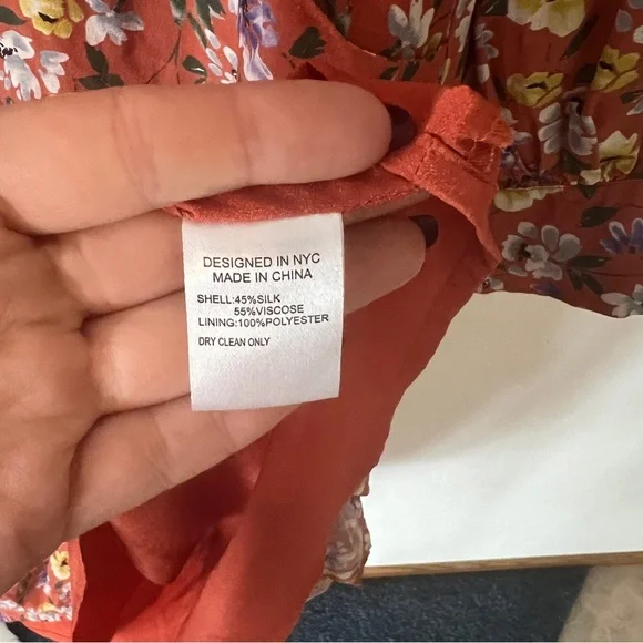 Yumi Kim So Amazing Rust Silk Floral Love Me Tender Dress Long Sleeves Pockets - Picture 12 of 14